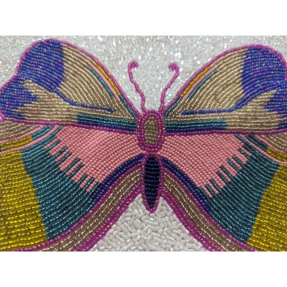 Pretty white with beaded butterfly clutch purse w/silver chain strap - Picture 5 of 5